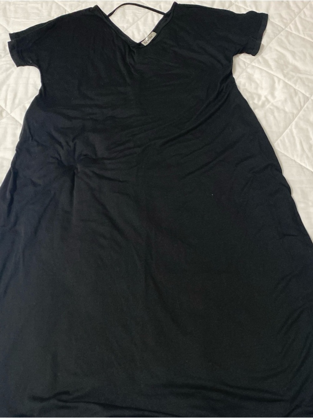 Classic Black V-Neck Maxi Dress - Short Sleeve by Nemidor